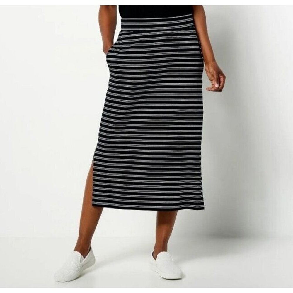 Issac Mizrahi Live! Petite Essentials Pima Cotton Skirt Black/White Petite 2X